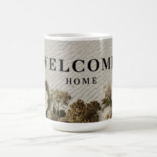 Elegante "Willkommen daheim"-Grußkarte mit botanis Kaffeetasse