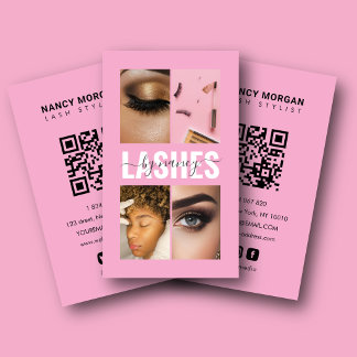 Elegante Wimperntechnik-Fotocollage Qr Code Pink Visitenkarte