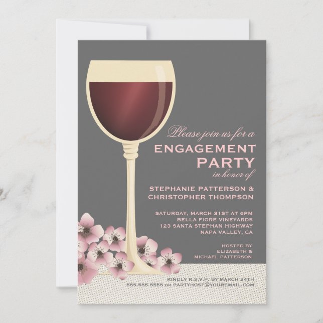 Elegante Wine & Floral Wedding Party Einladung (Vorderseite)