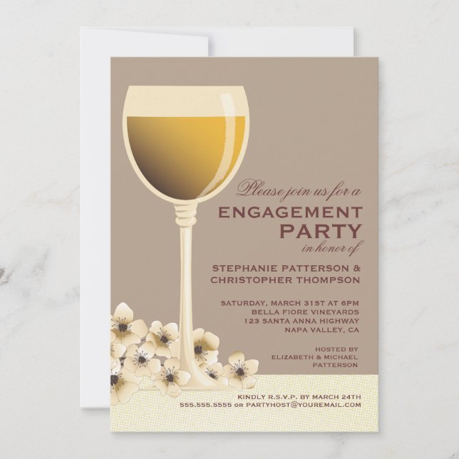 Elegante Wine & Floral Wedding Party Einladung (Vorderseite)