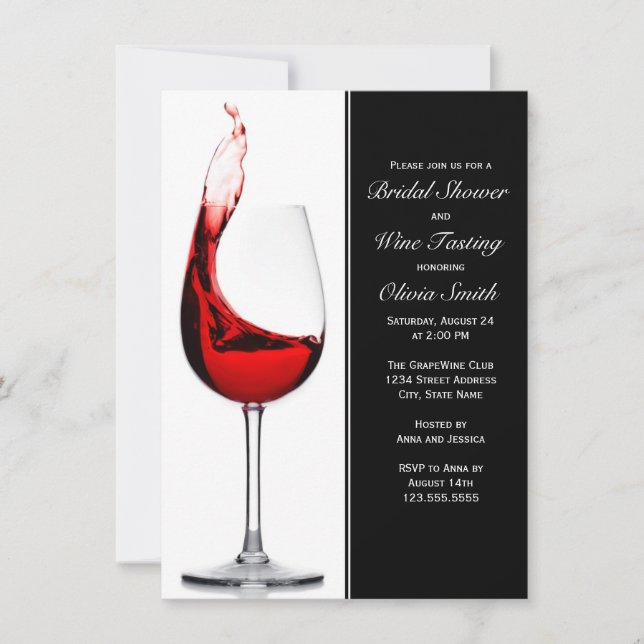 Elegante Wine Glass Bridal Dusche Einladung (Vorderseite)