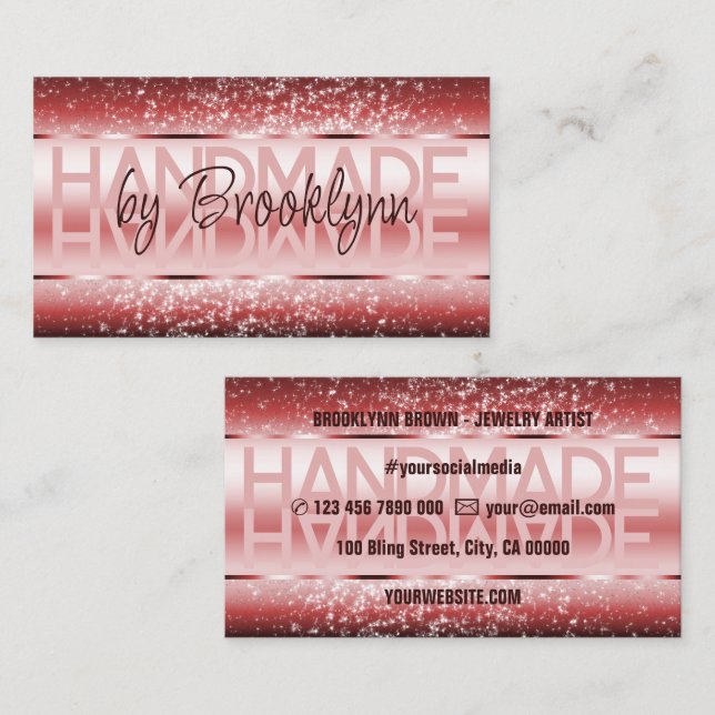 Elegante Wine Red Luxury Sparkle Glitzer Galm Visitenkarte (Vorne/Hinten)