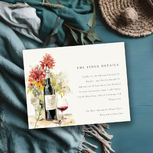 Elegante Wine Red Yellow Floral Wedding Details Begleitkarte