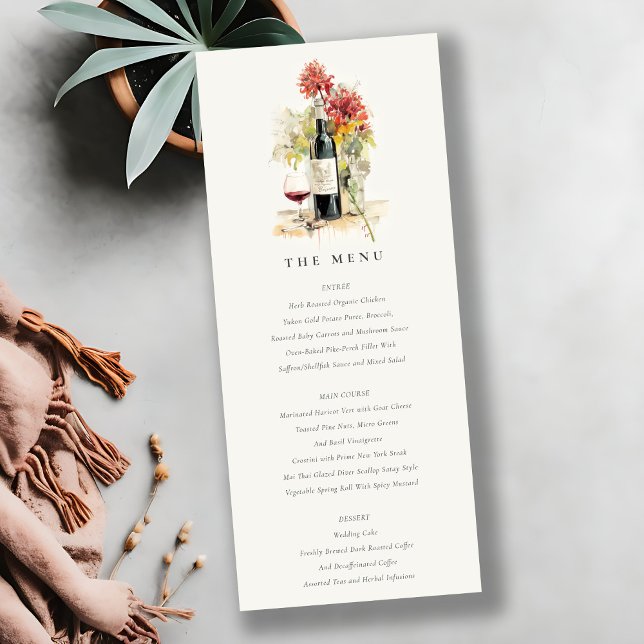 Elegante Wine Red Yellow Floral Wedding Menu Card Einladung (Von Creator hochgeladen)