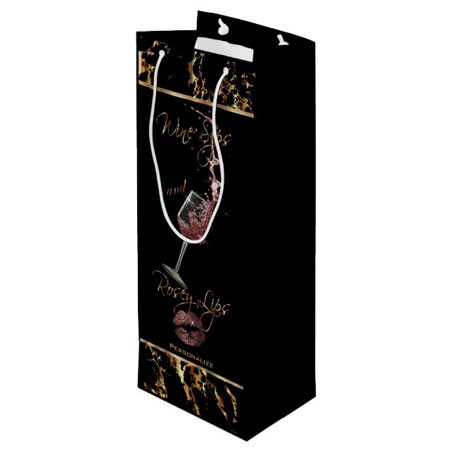 Elegante Wine Sips und Rosey Lips - Danke Geschenktüte Für Weinflaschen (Rückseite Schrägansicht)