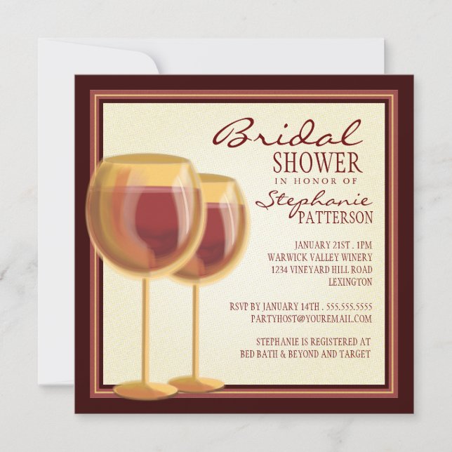 Elegante Wine Themed Bridal Dusche Einladung (Vorderseite)