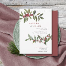 Elegante Winter Berries Red Green Watercolor