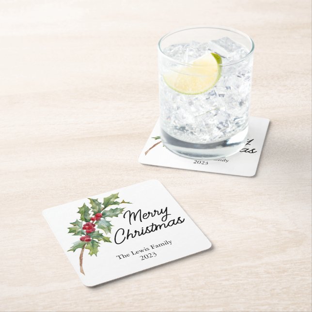 Elegante Winter Berries Urlaubsparty Rechteckiger Pappuntersetzer (Vor Ort)