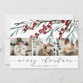 Elegante Winter Berry Script Weihnachten Drei Foto
