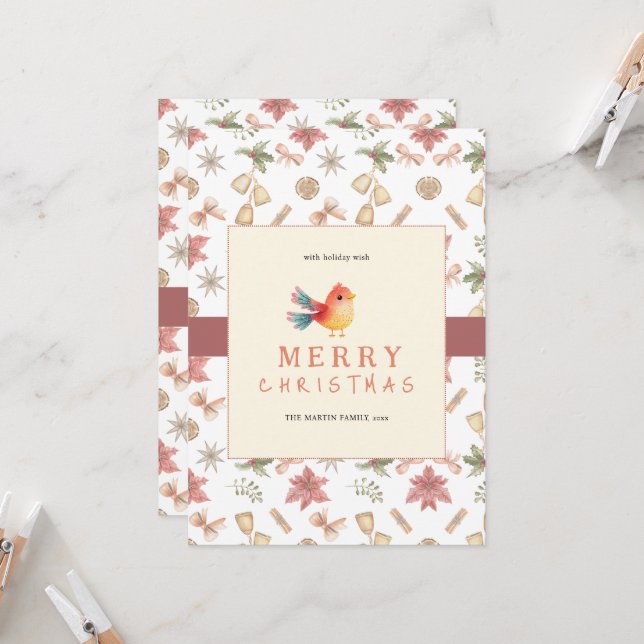 Elegante Winter Bird Weihnachtskarte Einladung (Vorderseite/Rückseite Beispiel)