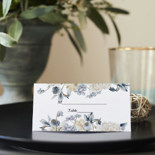 Elegante Winter Blau und Weiß Blume Platzkarte