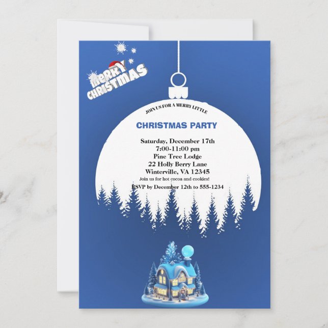 Elegante Winter Blue Christmas Party Sparkle Einladung (Vorderseite)