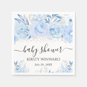 Elegante Winter-Blumen-Babyparty in Blau Serviette
