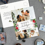 Elegante Winter Botanical 3 Foto Holiday Postkarte<br><div class="desc">Diese Kollektion besticht durch Aquarellblumen,  Beeren und Wintergrün mit moderner und eleganter Typografie,  mit einem botanischen Wintermuster zurück.</div>