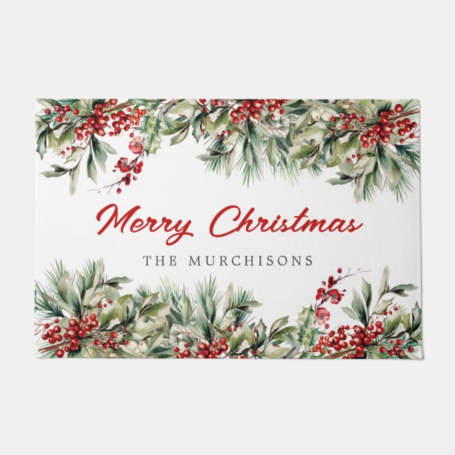 Elegante Winter Botanische Weihnachtsfeier Fußmatte (Vorderseite)