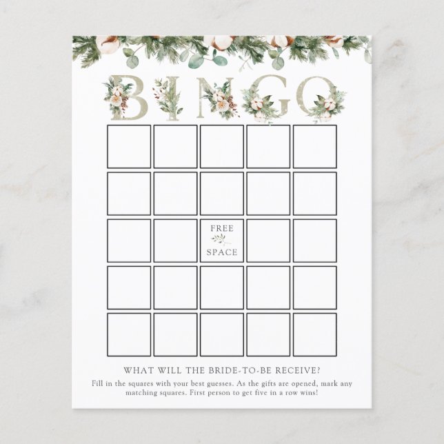 Elegante Winter Brautparty Bingo Game Card (Vorderseite)