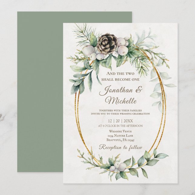 Elegante Winter Christmas Christliche Hochzeit Einladung (Vorne/Hinten)