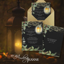 Elegante Winter Christmas Lantern Black Wedding