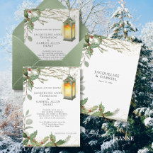 Elegante Winter Christmas Lantern Red Holly Weddin