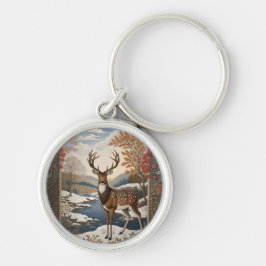 Elegante Winter Deer Winter Szene Schlüsselanhänger