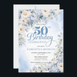 Elegante Winter Dusty Blue und Elfenbeinküste Blum Einladung<br><div class="desc">Boho Elegant Winter Dusty Blue und Ivory Blume 50. Geburtstag Einladung Dieses atemberaubende trendige bohblaue Blumendesign besticht durch das handbemalte, im Winter staubige blaue Hydrangea mit hellblauen Blumen und cremefarbenen Rose, die weißen Blume und den kombinierten modernen, trendigen Kalligraphie-Script-Schriftart. Т seine unwiderstehliche farbenfrohe Sinfonie ist elegant Set auf staubblauem Aquarellhintergrund....</div>