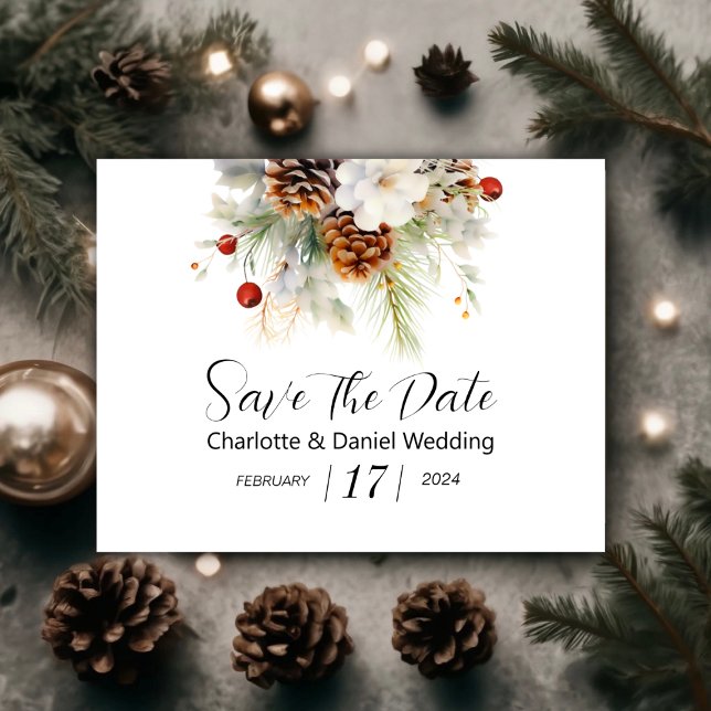 Elegante Winter Evergreen und Rowan Berries Weddin Save The Date (Winter Evergreen and Rowan Berries Wedding Save The Date)
