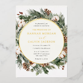 Elegante Winter Evergreen Wedding Folieneinladung