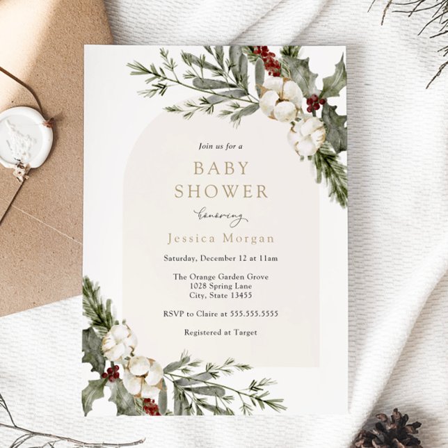 Elegante Winter Floral Arch Baby Dusche Einladung (Von Creator hochgeladen)