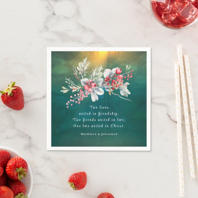 Elegante Winter Floral auf grüner Christlicher Hoc Serviette (Beispiel)