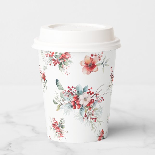 Elegante Winter Floral Botanical Baby Dusche Pappbecher (Links)