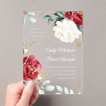Elegante Winter Floral Christmas Acryleinladungen<br><div class="desc">Die elegante Weihnachtsfeiereinladung besticht durch wunderschöne,  rot-weiße Blume mit schicker Vegetation,  goldenen Elementen und weißer Typografie. Ideal für einen Urlaub oder eine Winterhochzeit. Laden Sie diese Hochzeitskollektion für die Koordination von Artikeln ein.</div>