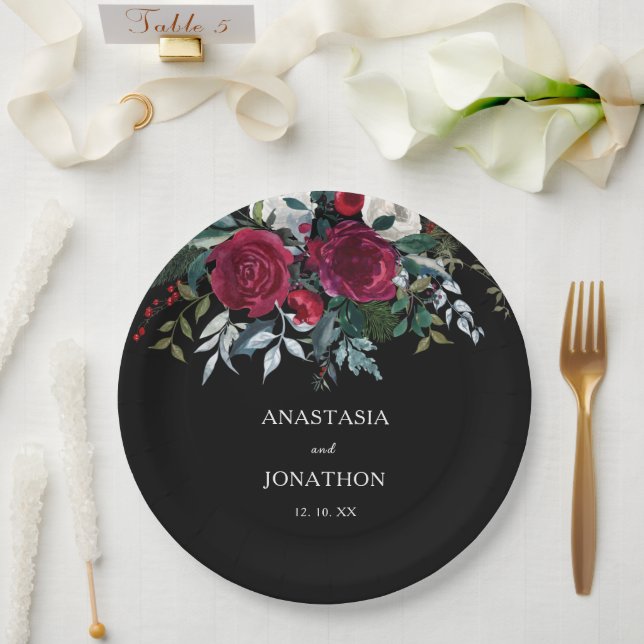 Elegante Winter Floral Christmas Pappteller (Hochzeit)