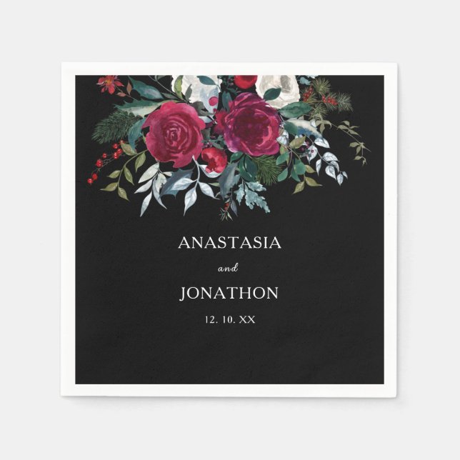 Elegante Winter Floral Christmas Serviette (Vorderseite)