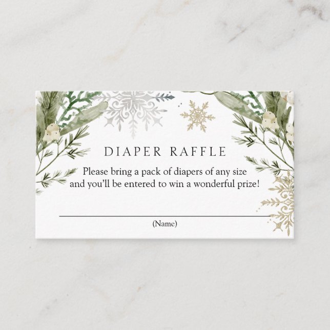 Elegante Winter Floral Diaper Raffle Baby Dusche Begleitkarte (Vorderseite)