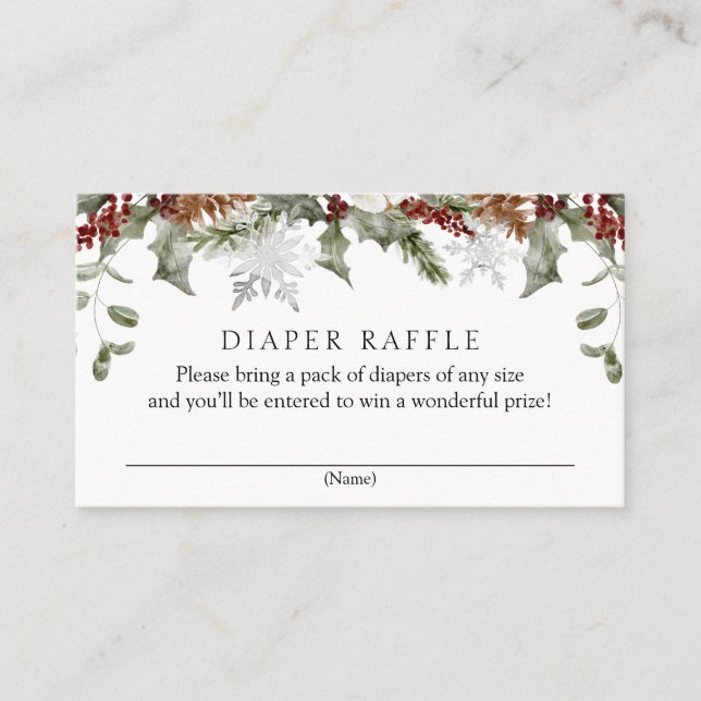 Elegante Winter Floral Diaper Raffle Baby Dusche Begleitkarte (Vorderseite)