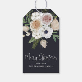 Elegante Winter Floral Schwarz-weiße Weihnachten Geschenkanhänger