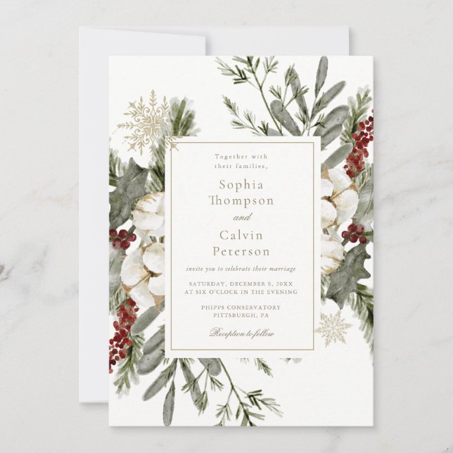 Elegante Winter Floral Wedding Einladung (Vorderseite)