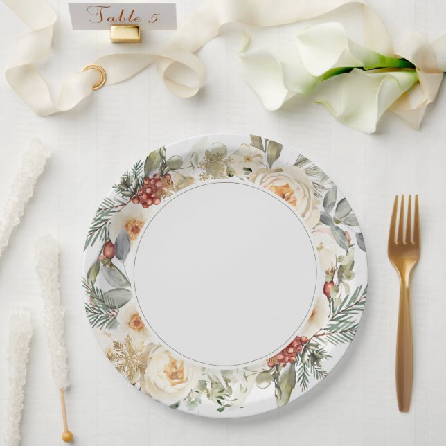 Elegante Winter Floral Wedding Pappteller (Hochzeit)