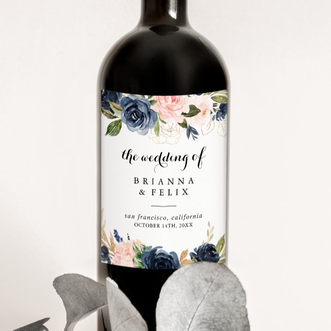 Elegante Winter Floral Wedding Wine Labels Weinetikett (Von Creator hochgeladen)