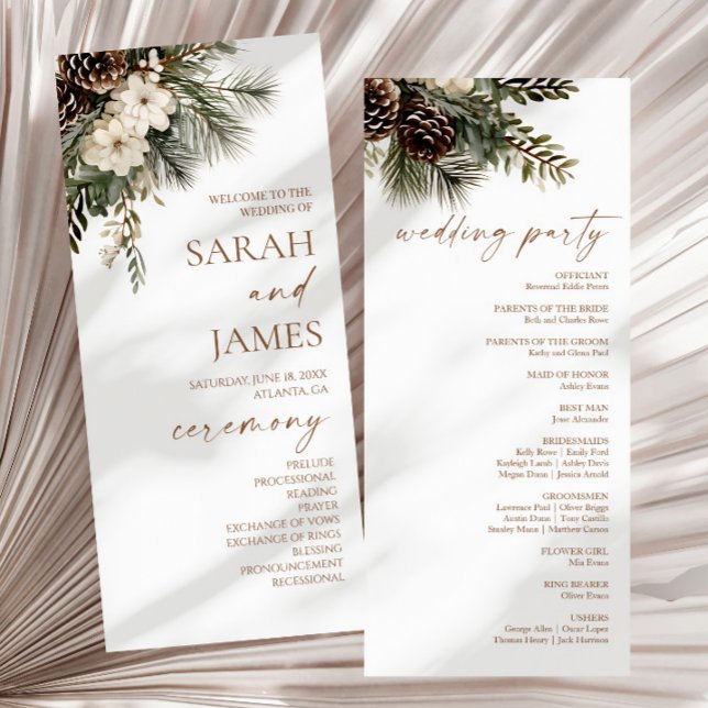 Elegante Winter Florale Kiefern Hochzeit Programm (Von Creator hochgeladen)