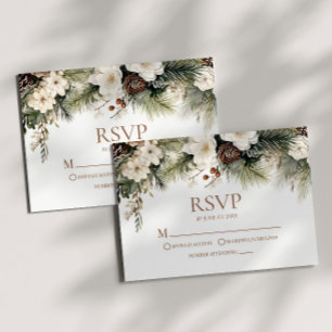 Elegante Winter Florale Kiefern Hochzeit RSVP Karte