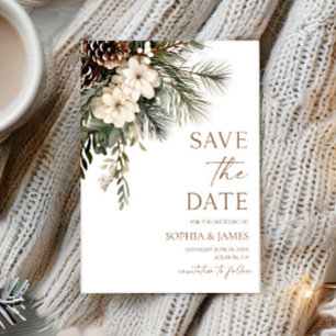Elegante Winter Florale Kiefern Hochzeit Save The Date