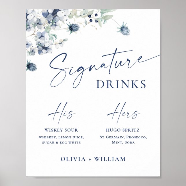 Elegante Winter Foliage Signature Drink Hochzeit Poster (Vorne)