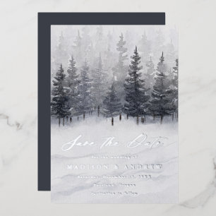 Elegante Winter Forest Foil Save the Date Karte