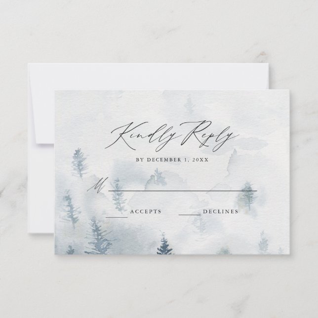 Elegante Winter Forest Wedding RSVP Card Karte (Vorderseite)