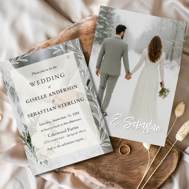 Elegante Winter Foto Blumenzitzer Hochzeit Einladung (Von Creator hochgeladen)