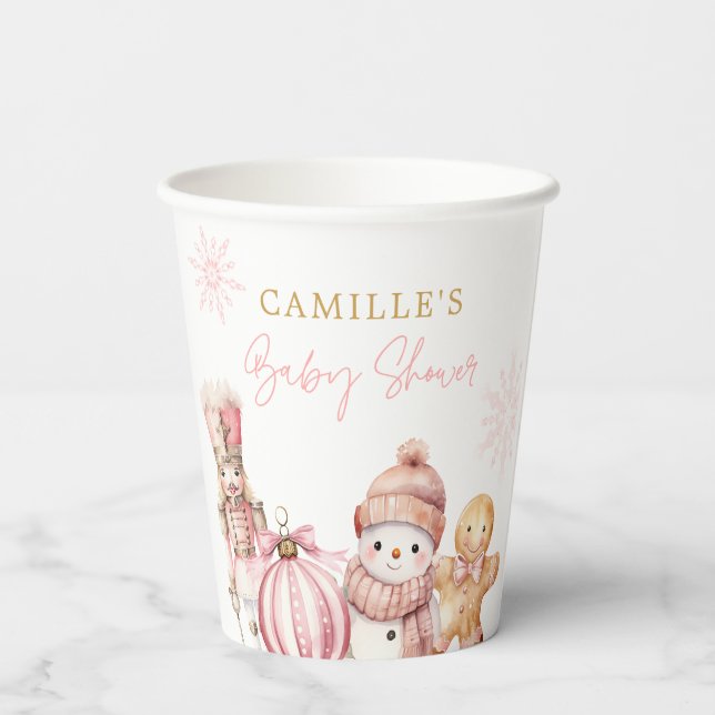 Elegante Winter Girl Baby Shower Pappbecher (Rückseite)