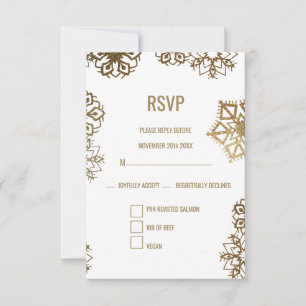 Elegante Winter-Gold- und Weiße Hochzeitsessen-Aus RSVP Karte