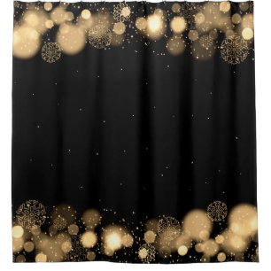 Elegante Winter-Goldschneeflocke-Lichter Duschvorhang