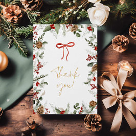 Elegante Winter Greenery und Holly Baby Dusche Dankeskarte